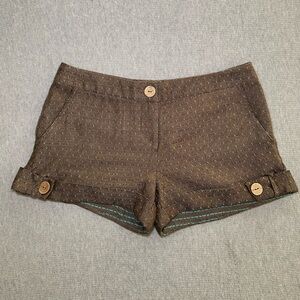 ZINC Womens Brown Blue Shorts Cuffed Button Embellished Size 5